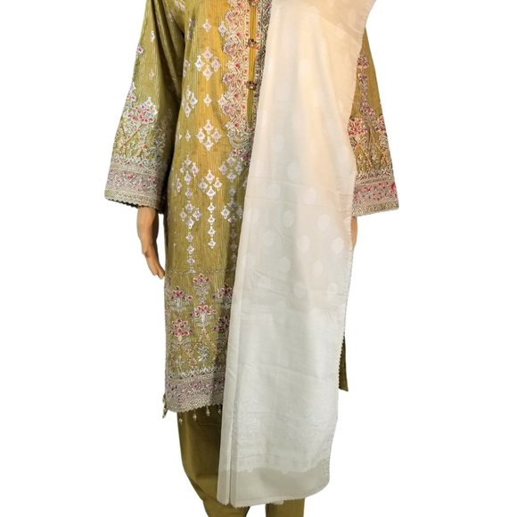 Tawakkal Pakistani Embroidered Jacquard Cotton Banarsi Shalwar Kameez Large/43 - Picture 8 of 14